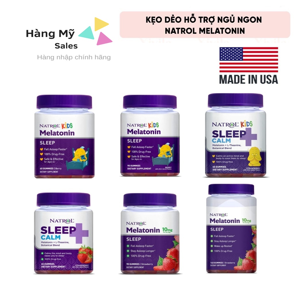 Kẹo Dẻo Ngủ Ngon Melatonin Natrol Sleep Gummies Kẹo dẻo ngủ ngon, hỗ trợ giấc ngủ 1mg 5mg 6mg 10mg