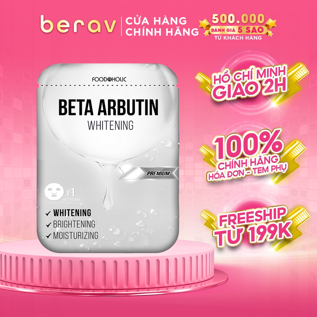 Combo 5 Mặt Nạ Foodaholic BETA ARBUTIN Giúp Dưỡng Trắng, Làm Đều Màu Da Whitening Mask 23mlx5