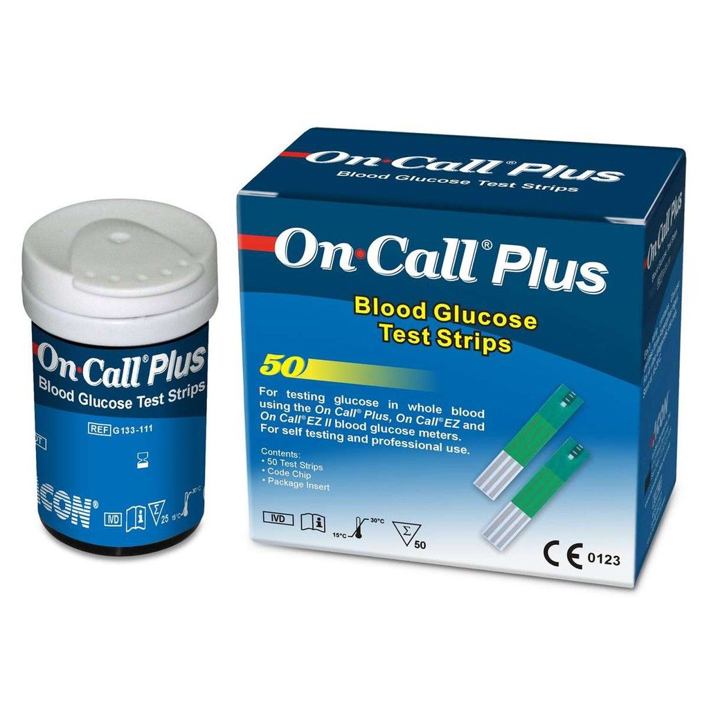 Hộp 50 que thử đường huyết On Call Plus, mỗi hộp 2 lọ 25 que thử chính hãng ACON