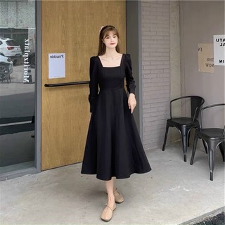 Đầm cổ vuông basic tay dài 2 màu (kèm hình thật)