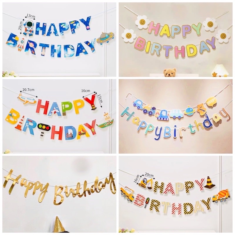 Dây chữ Happybirthday kiểu chủ đề xe khủng long oto trí sinh Nhật bé trai bé gái
