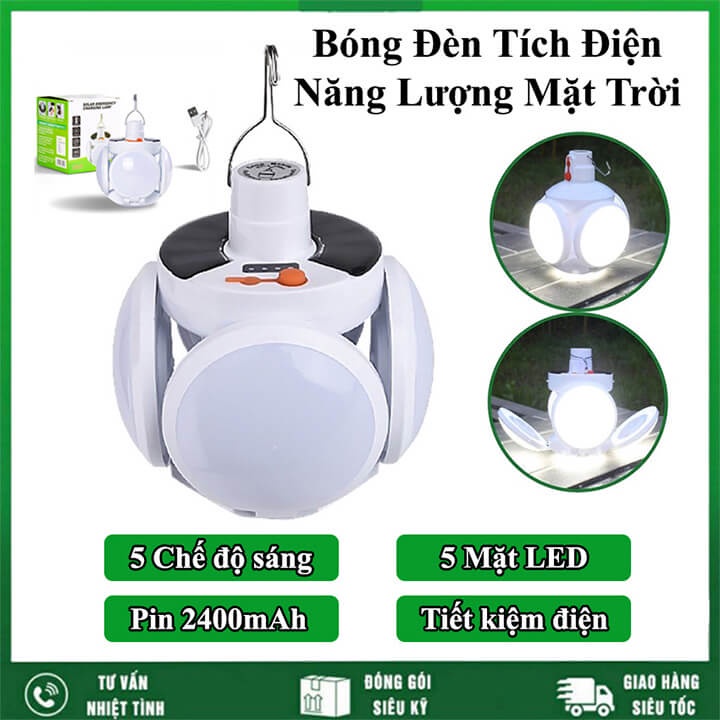 bóng đèn xòe 4 cánh óng đèn năng lượng mặt trời Bóng Đèn Tích Điện Năng Lượng 4 Cánh tích điện 6-8 h