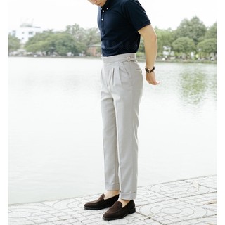 Quần âu kem cạp cao 2ly vải wool