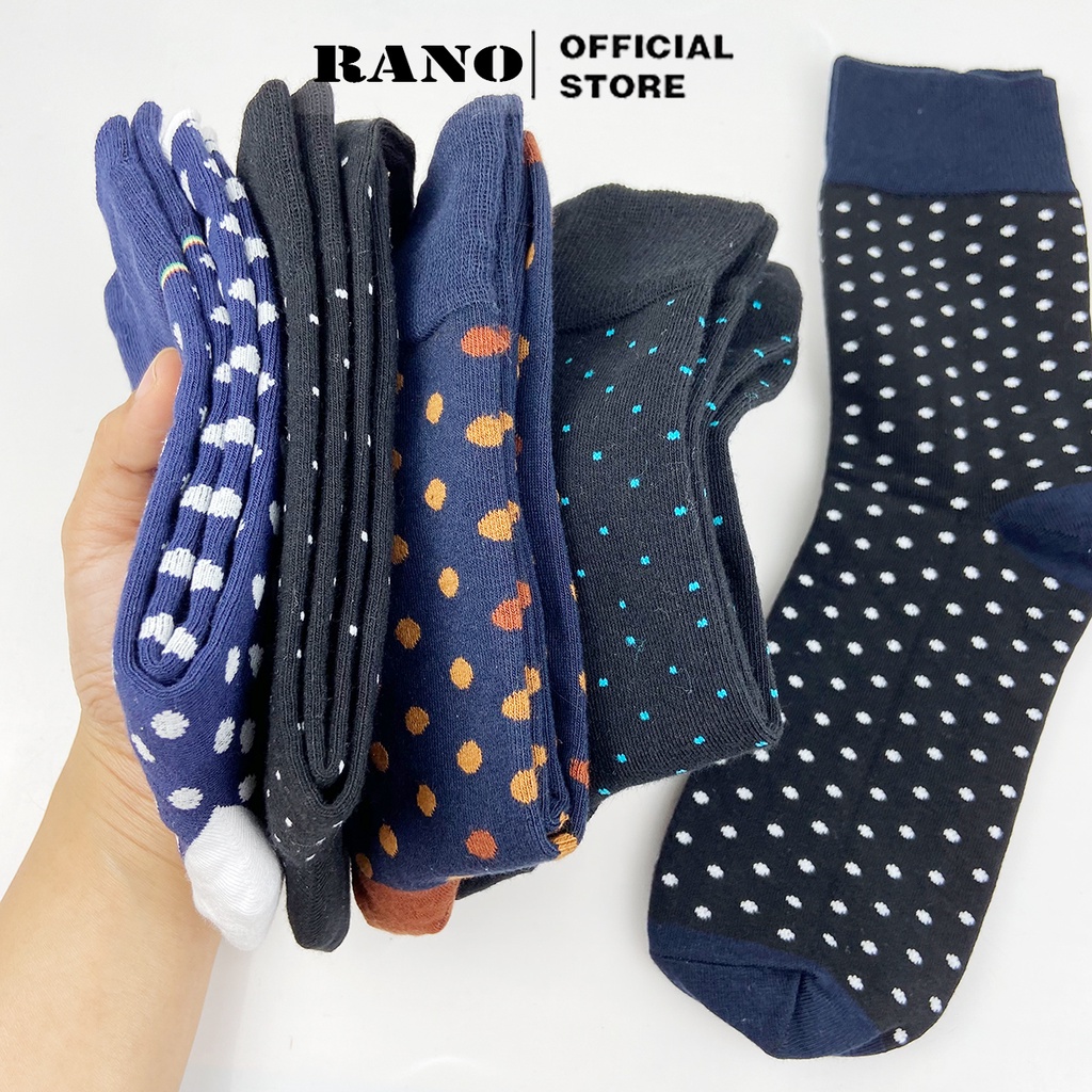 Combo 5 đôi tất nam cổ cao cotton mang giày tây họa tiết chấm bi cao cấp RANO