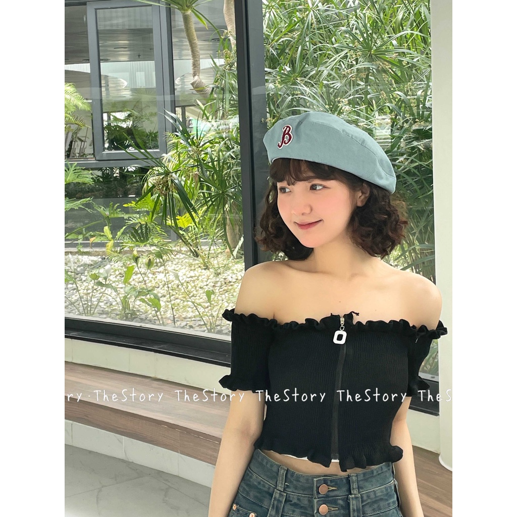 Áo trễ vai zip [STORY] A2989 (ảnh thật)