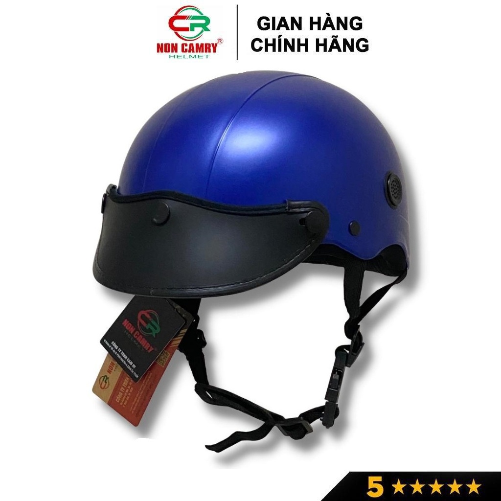 Mũ bảo hiểm thời trang NON CAMRY, kiểu dáng nón sơn năng động trẻ trung, màu xanh than mạnh mẽ, Freesize(55-59cm)