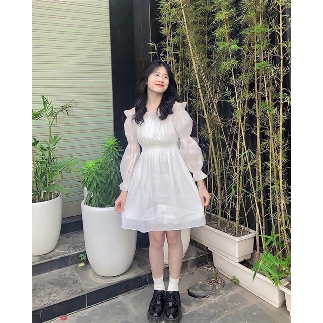 Váy trễ vai V10 - Váy tiểu thư màu trắng bánh bèo công chúa style ullzang dành cho nữ | BigBuy360 - bigbuy360.vn