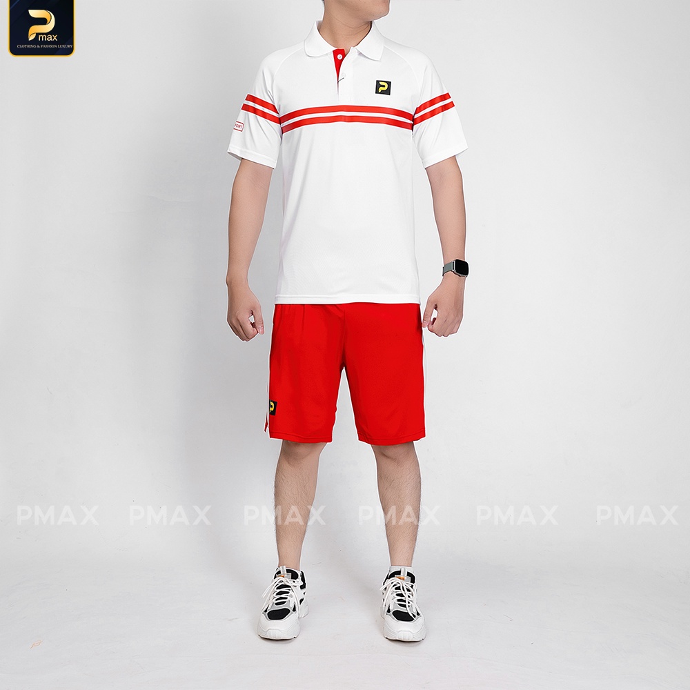 Bộ quần áo hè nam cộc tay form dáng slimfit cổ polo kẻ sọc thể thao