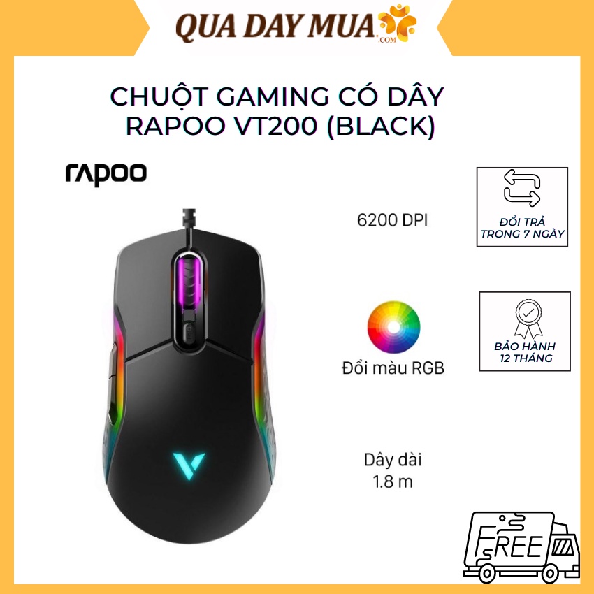 Chuột Rapoo-VT200 BLACK Gaming - Bảo hành chính hãng 12 tháng