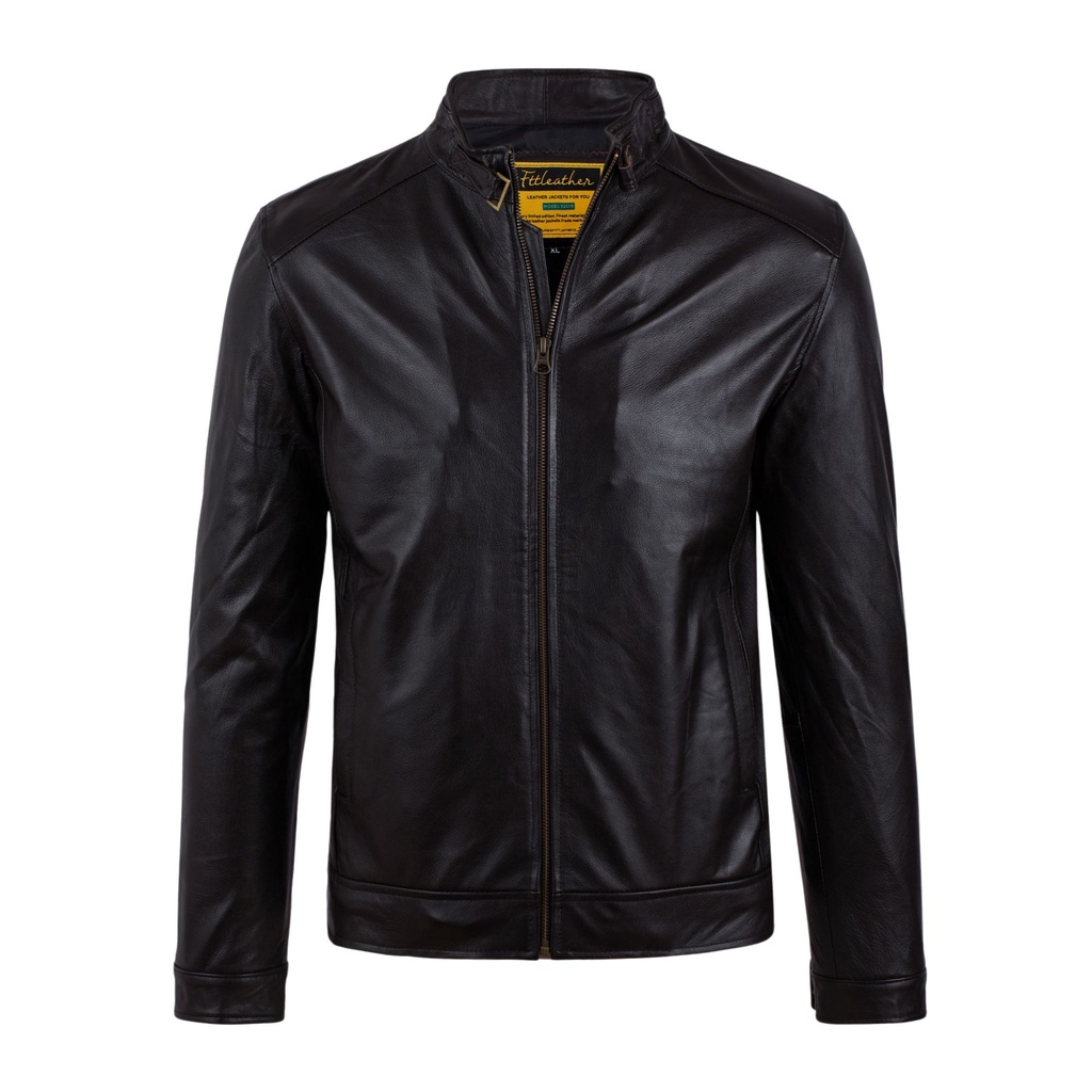 Áo da bò nam FTT Leather - Racer Jacket cổ khuy S2022 - Mã AD202B40