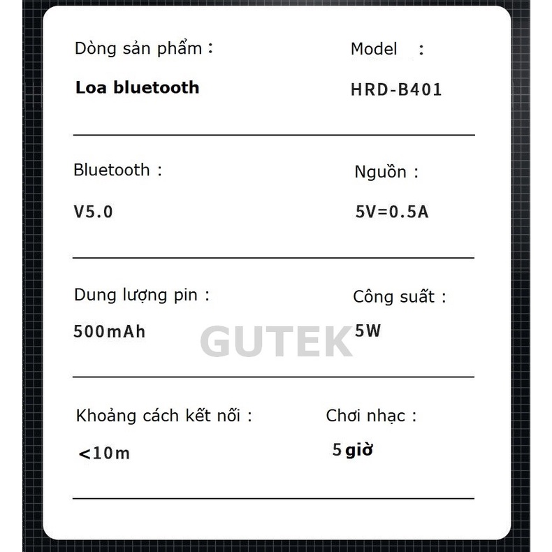 Loa bluetooth mini Gutek HDR-B401 nghe nhạc không dây bass mạnh đèn led cảm ứng kết nối 2 loa