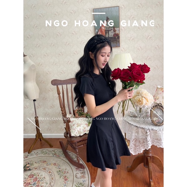 Váy thun dệt gân co giãn body tôn dáng ngắn tay chân váy xoè cao cấp BABY VIOLETS DRESS H181