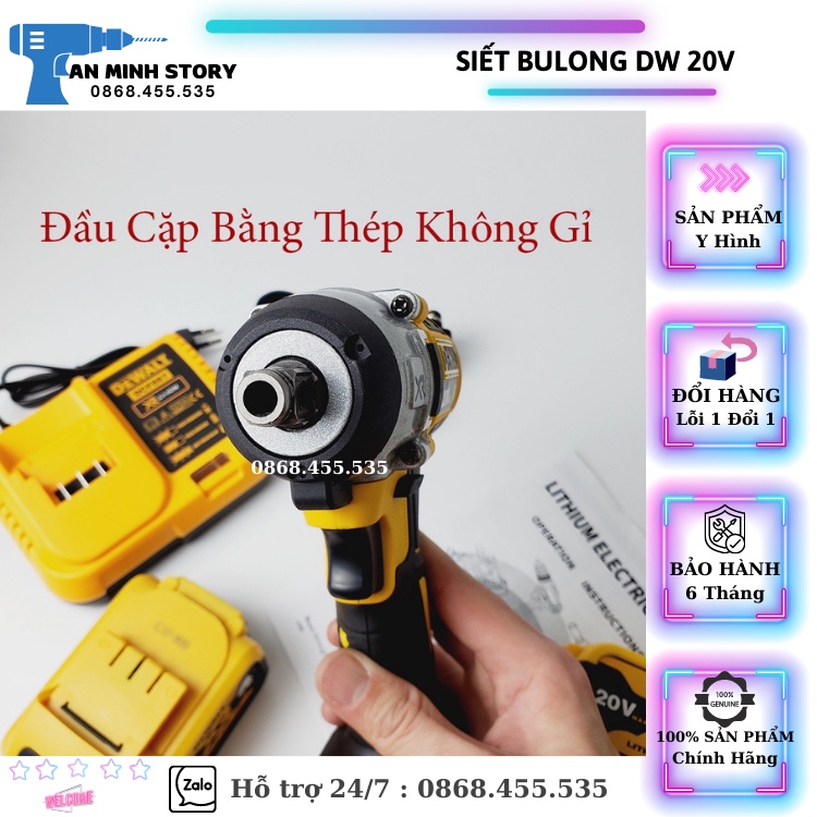 Máy Siết BuLong Dw CAO CẤP - 20V Không Chổi Than - Máy Có 3 Đèn Led