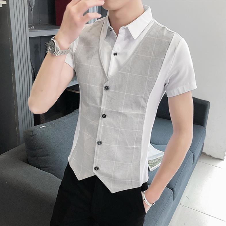 Áo sơ mi nam Sơ mi nam phôi gile phong cách trẻ trung năng động, lịch lãm phối màu chủ đạo đen và trắng dễ phối đồ H42
