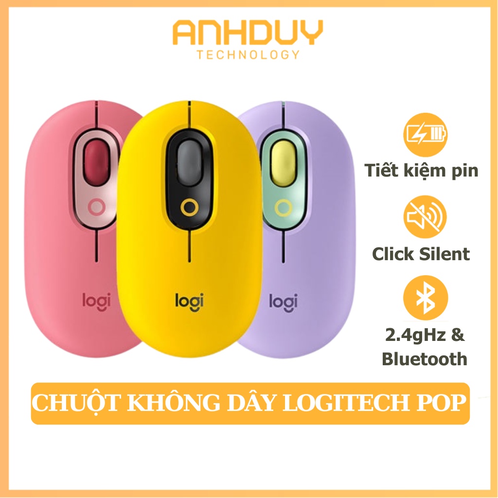 Chuột không dây Bluetooth mini Logitech POP OEM, click silent, kết nối nhiều thiết bị, 3 màu cá tính - Bảo hành 12 tháng