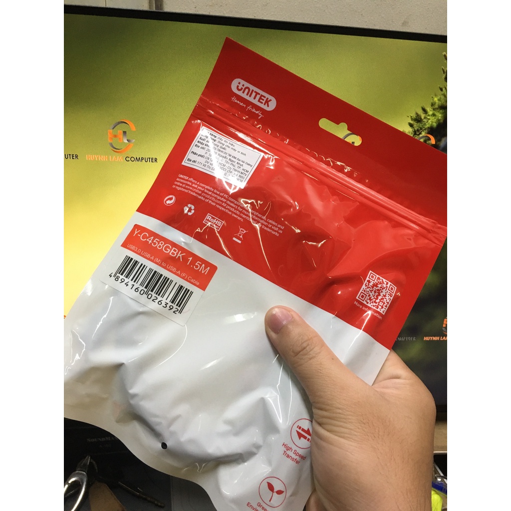 Cáp nối dài USB 1.5m Unitek Y-C458 GBK chuẩn 3.0 - Hàng chính hãng
