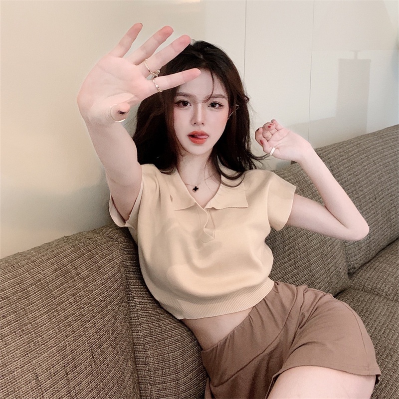 ZHELIHANGFEI Áo thun polo nữ tay ngắn thời trang Hàn Quốc
