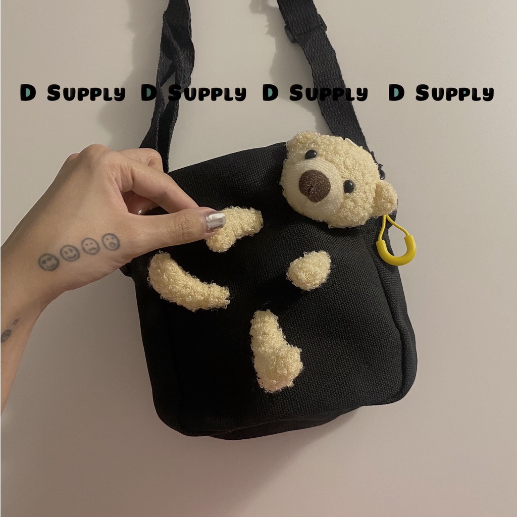 Túi Xách Vải Kèm Gấu Bông I Túi Tote Kèm Gấu Bông I Túi Đeo Chéo I Túi Vải Canvas Đựng Điện Thoại 2023