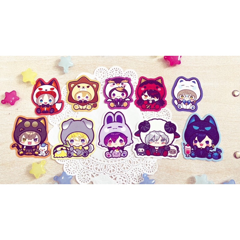 Sticker hình dán nhũ kim tuyến + standee mini Nijisanji Luxiem  & Noctyx