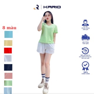 Áo thun nữ cổ tim VARIO, dáng slimfit vải cotton dày thấm hút mồ hôi VT23-02