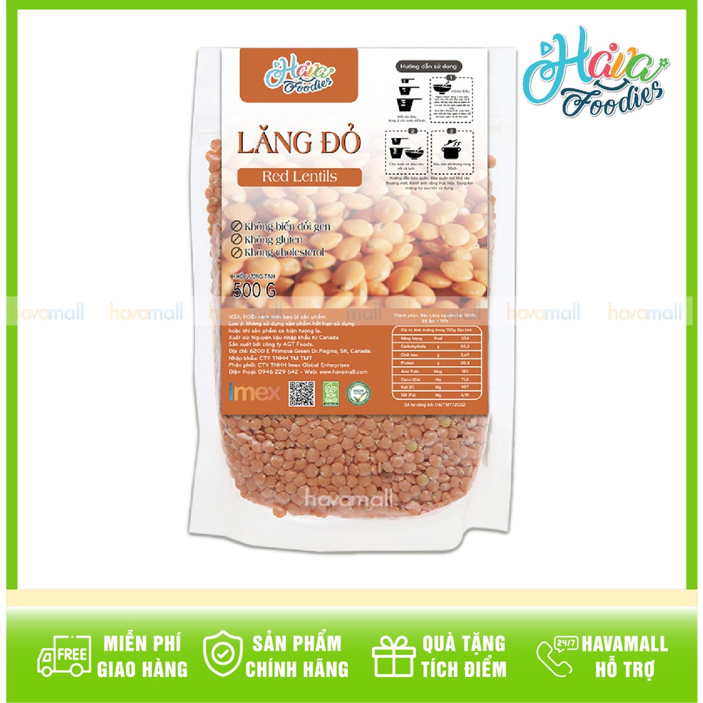 Đậu Lăng Đỏ Tách Đôi Hữu Cơ - Dehulled Red Lentils Organic