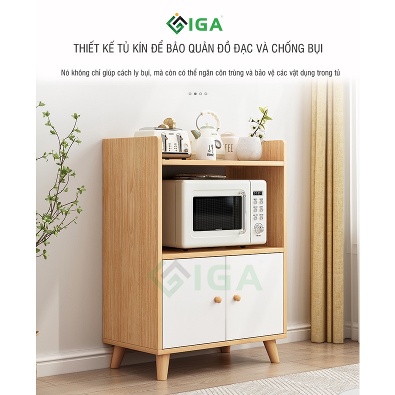 Tủ Bếp 2 Cánh Tủ Lò Vi Sóng Model 01 Phong Cách Nordic Trắng Kết Hợp Vân Gỗ - Gp118B