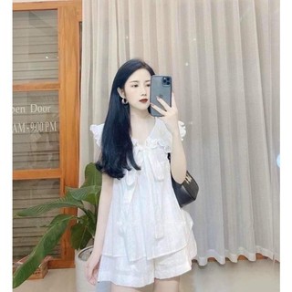 Sét bộ đũi trắng viền ren bèo nơ