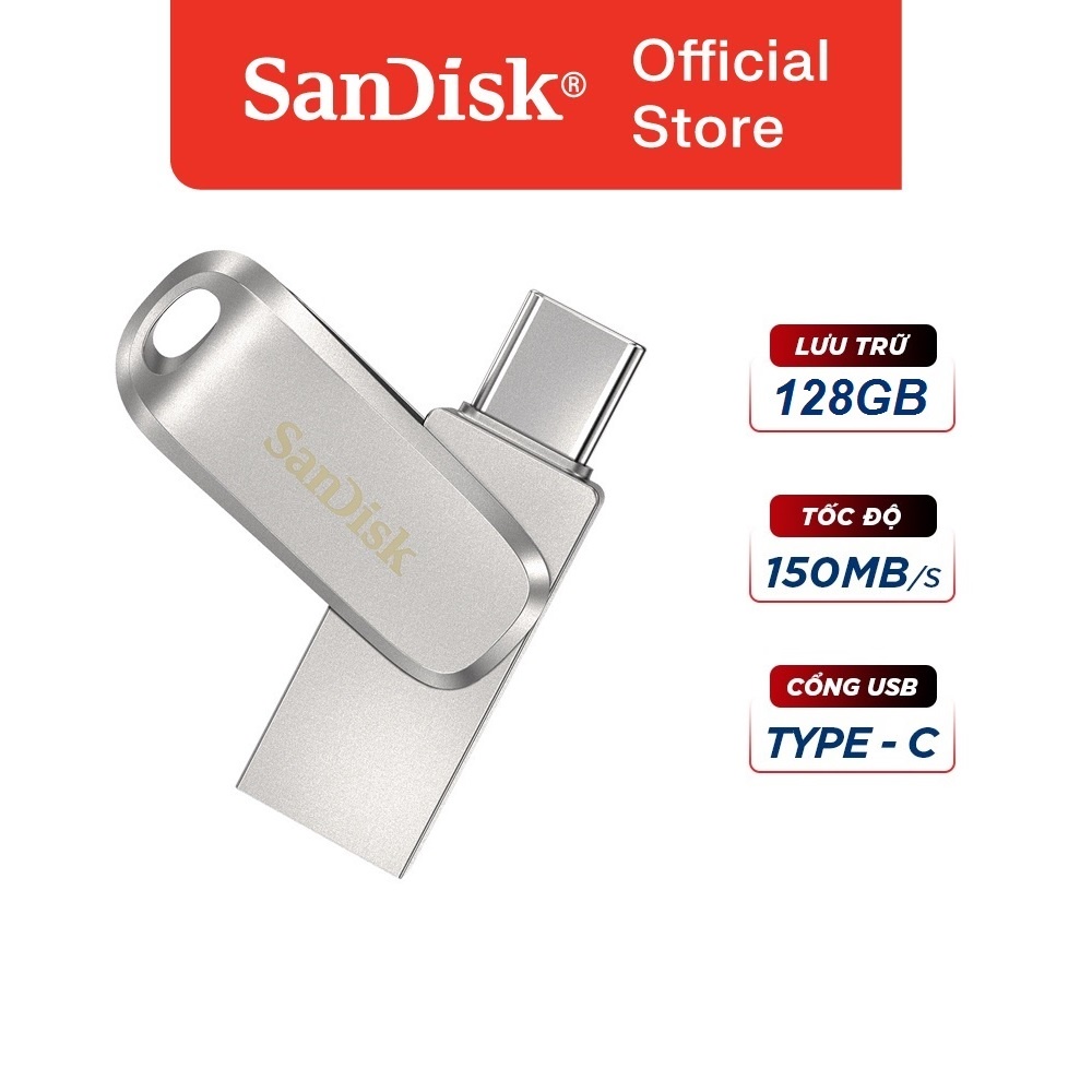 USB 3.1 OTG SanDisk 128GB Ultra Dual Drive Luxe Type-C DDC4 upto 150MB/s vỏ kim loại