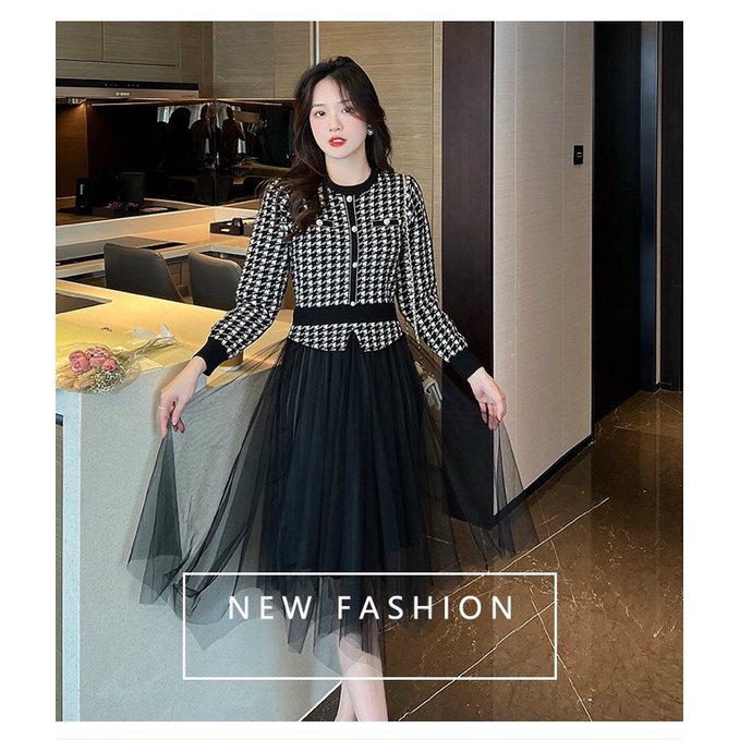 Đầm len phối chân váy ren. Nhập QC