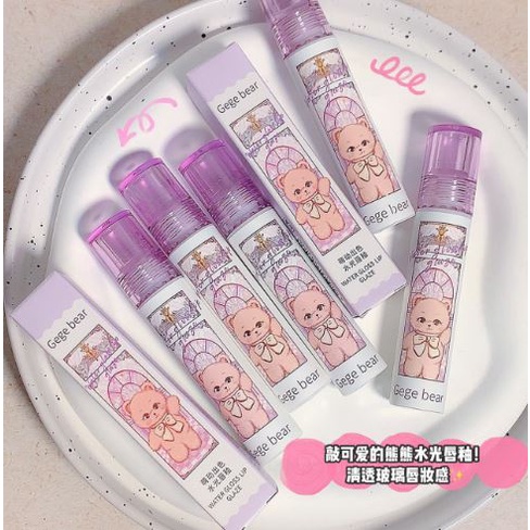 Son bóng GEGE BEAR Water Light Lip Glaze gấu tím dễ thương Cao Cấp