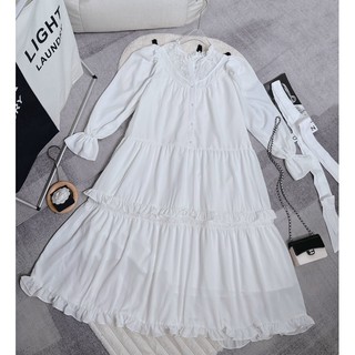 MAXI BBD CỘT EO TẦNG BÈO CỔ REN