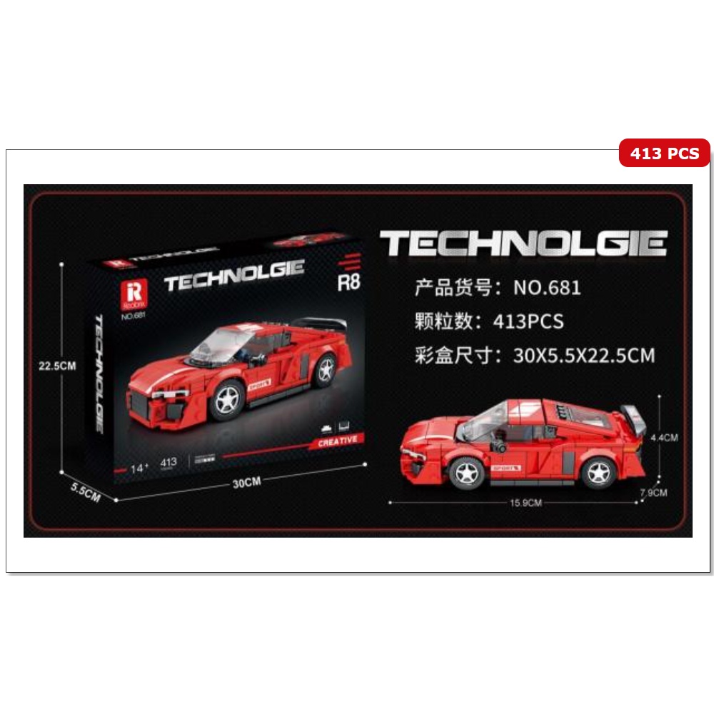 MÔ HÌNH LEGO SIÊU XE MÀU ĐỎ VỚI 413 CHI TIẾT - CHẤT LIỆU NHỰA ABS AN TOÀN - MÀU SẮC ĐẸP, CHẤT LƯỢNG