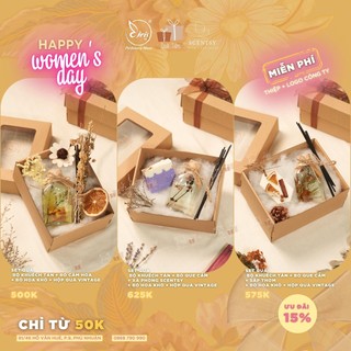 Set quà bộ khuếch tán + xà phòng + sáp thơm + bó hoa khô + hộp quà vintage, quà tặng 8/3 xinh thơm ý nghĩa