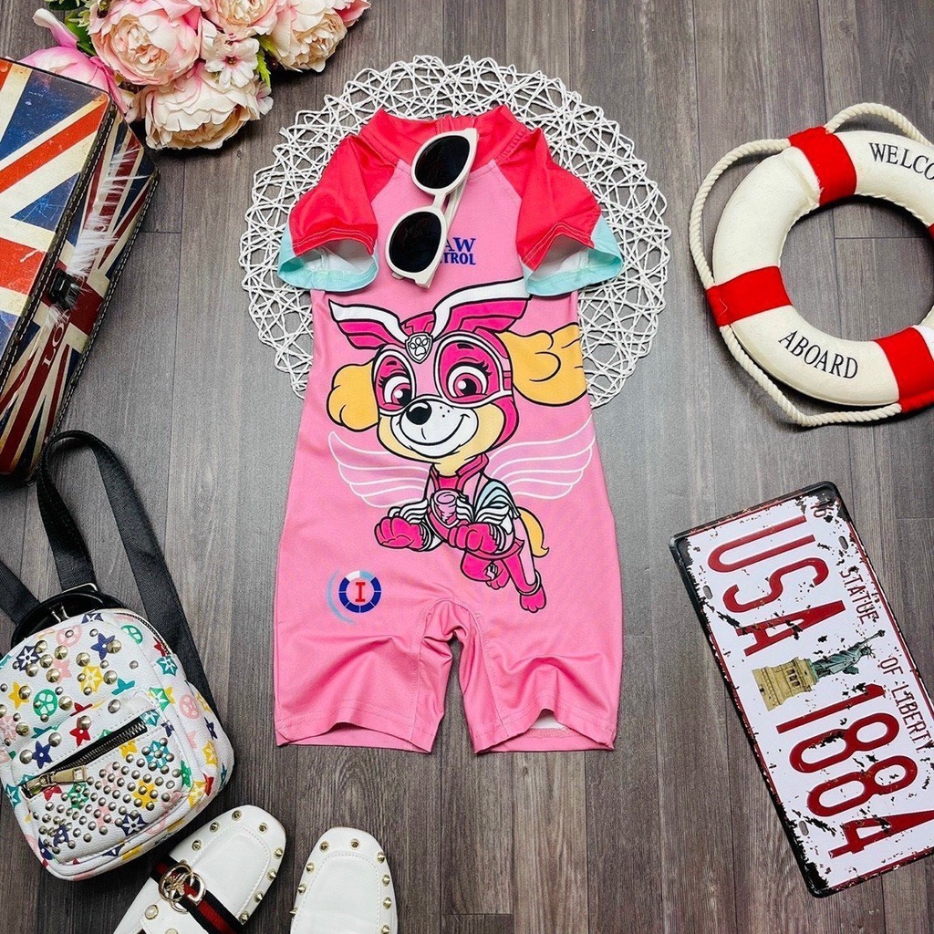 Bộ bơi bé gái hoạ tiết chó cứu hộ liền thân dễ thương