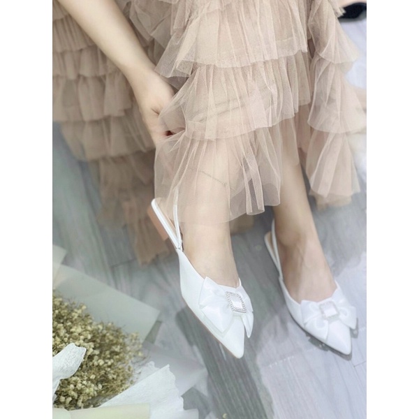 Giày bệt nữ nơ lụa quai chun sau mã Q1