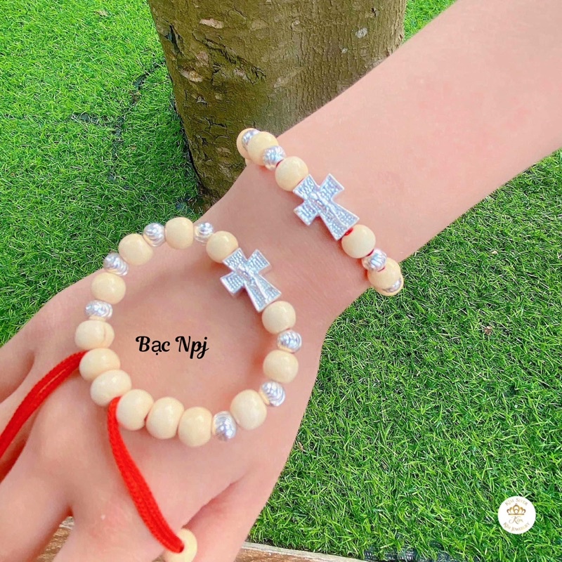 Vòng dâu mix tượng thánh giá Bạc , Vòng dâu cho bé - Bạc Npj
