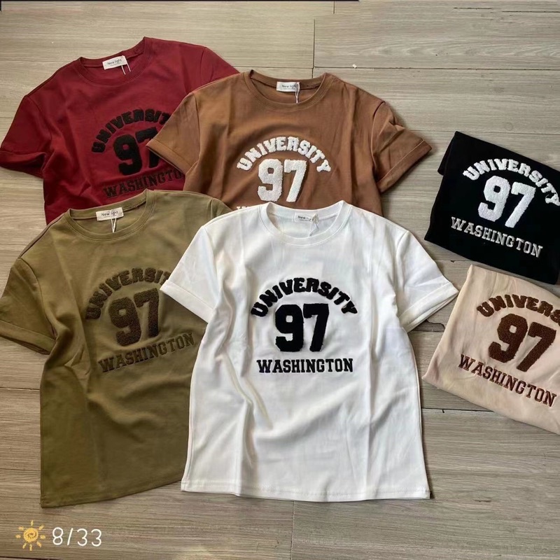 Áo thun nữ tay ngắn thêu chữ nổi số 97 hàng Quảng Châu chất cotton, áo phông mùa hè form vừa thời trang hàn quốc 8133