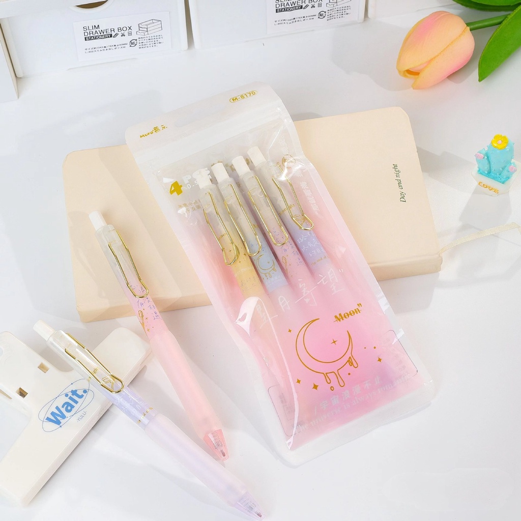 4 Bút Bi Mực Đen Nhanh Khô Ngòi 0.5mm C7353