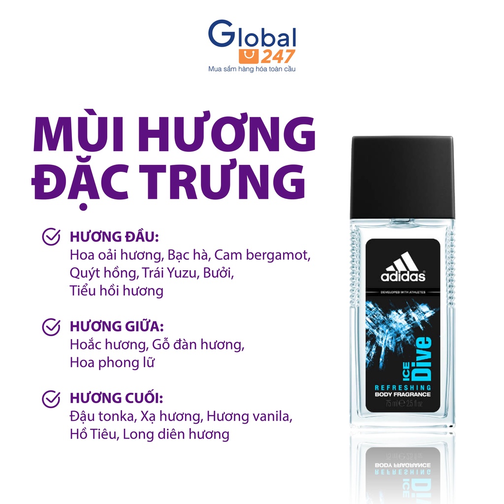 Nước hoa Adidas body fragrance Nam tính tạo cảm giác mạnh mẽ 75ml - Hàng UK