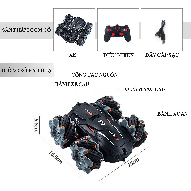 Ô tô điều khiển từ xa, Ô tô điều khiển 360 độ, Pin khỏe, có nhạc, có đèn led , Nhựa ABS siêu bền