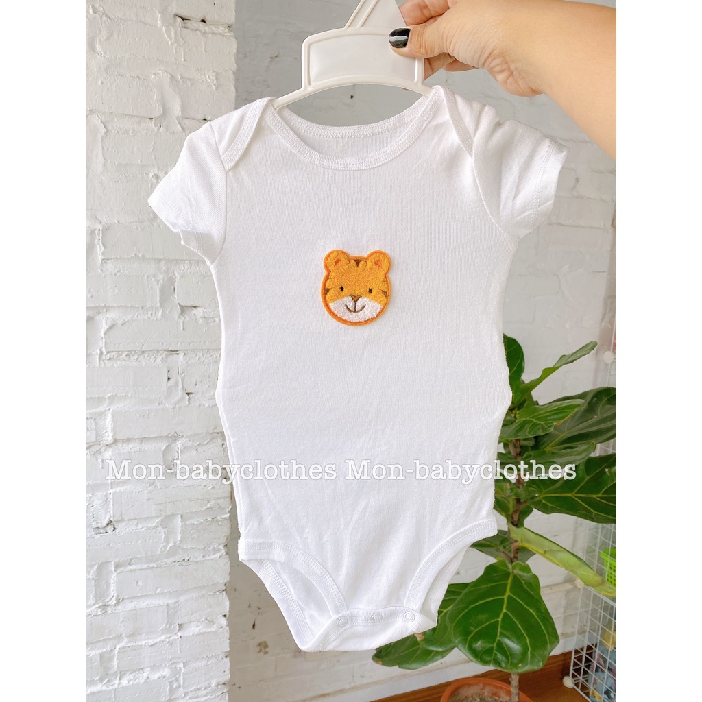 Bộ body cộc tay trắng thêu hình dễ thương cho bé