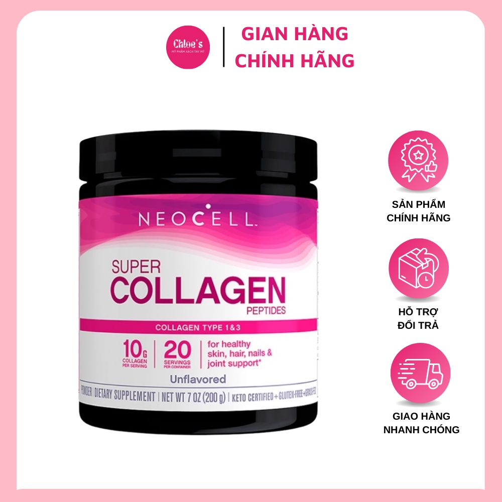 Bột Collagen thủy phân type 1-3 hấp thụ nhanh Neocell Neocell Super Collagen Peptides Powder 200g - Hàng Mỹ