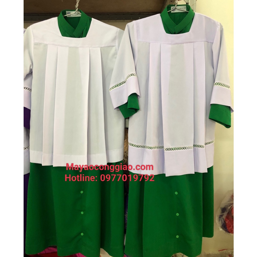 Áo Giúp Lễ Công Giáo màu xanh có ren và không ren đẹp