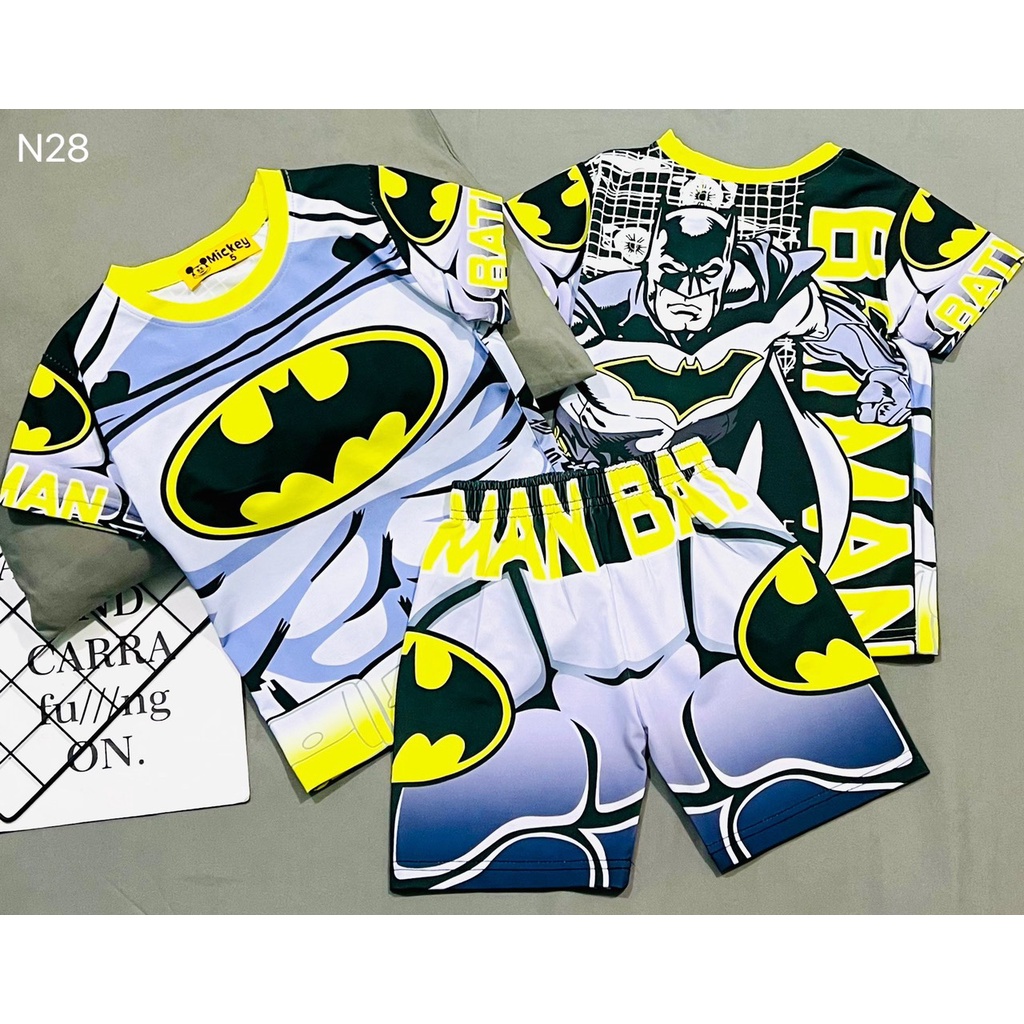 Bộ tay ngắn quần đùi lửng siêu nhân cơ bắp cho bé trai Thun lạnh 3D Mic.key Size nhí 11-21kg - Pikakids