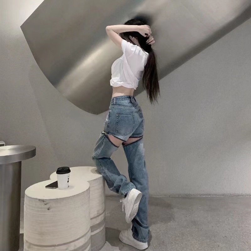 Quần jeans ống suông khoá đùi có thể tháo rời hàng QC loại 1 kèm ảnh thật cuối - hàng có sẵn