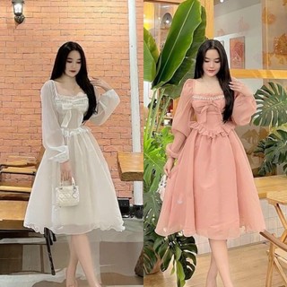 Đầm váy dự tiệc xòe đính cườm, chất liệu voan tơ 2 lớp xịn xò thật sự thích hợp cho nàng, Dự Tiệc, Du Lịch, thời trang