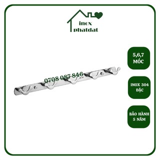 Móc treo đồ nhà tắm Inox 304 PHÁT ĐẠT (5,6,7 móc) không rỉ sét, Móc áo inox bướm, giá treo inox (SP006)