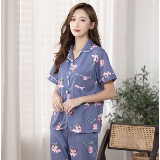 Pijama trung niên nữ chất lụa đẹp B99 - Đồ bộ ngủ pizama, pyjama mặc nhà cho mẹ, người lớn tuổi cao cấp sang trọng