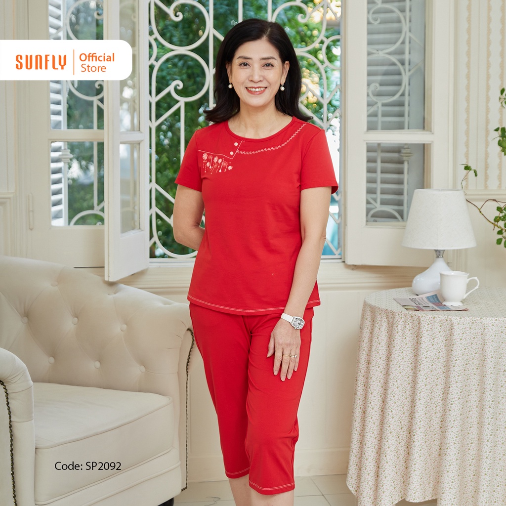 Đồ Bộ Mặc Nhà Nữ Cotton SUNFLY Áo Cộc Quần Ngố SP2092