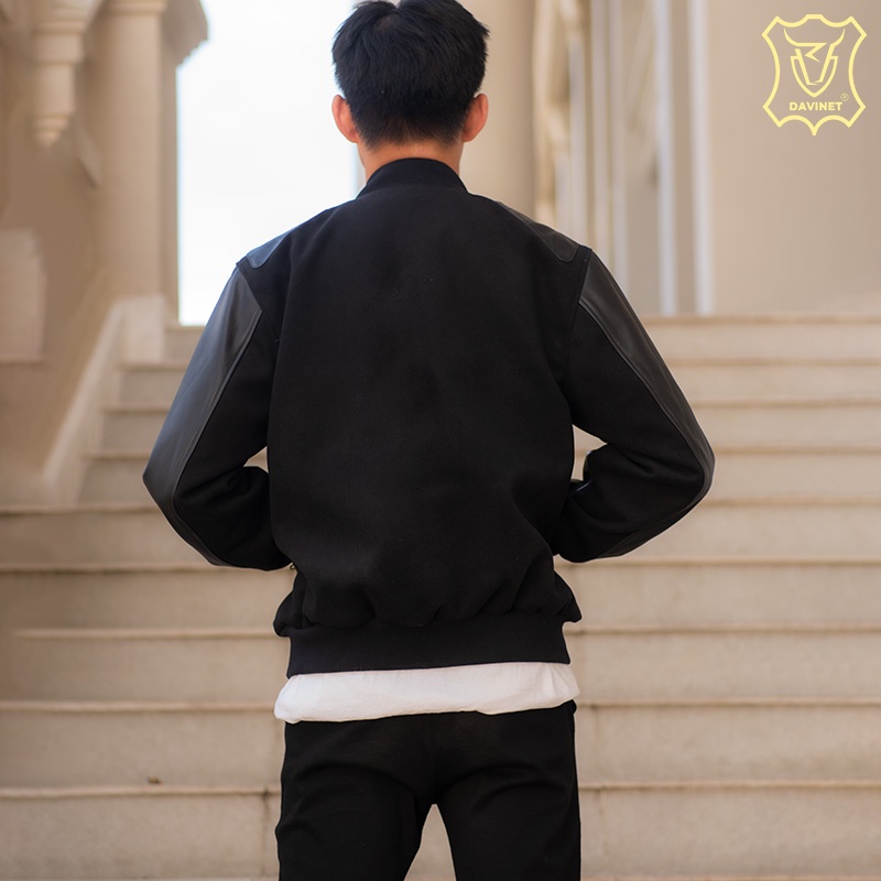 Áo Khoác Varsity Da Xịn DAVINET Am22-04, Da Xịn, Siêu Bền, Mềm Nhẹ, Bảo Hành 5 Năm